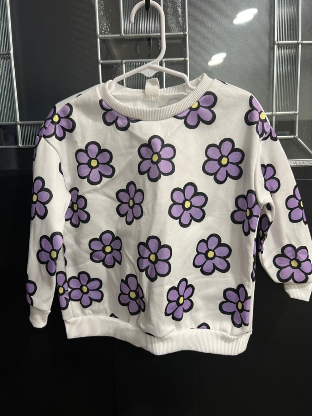 SHEIN White Crewneck Sweatshirt with Purple Flower Print